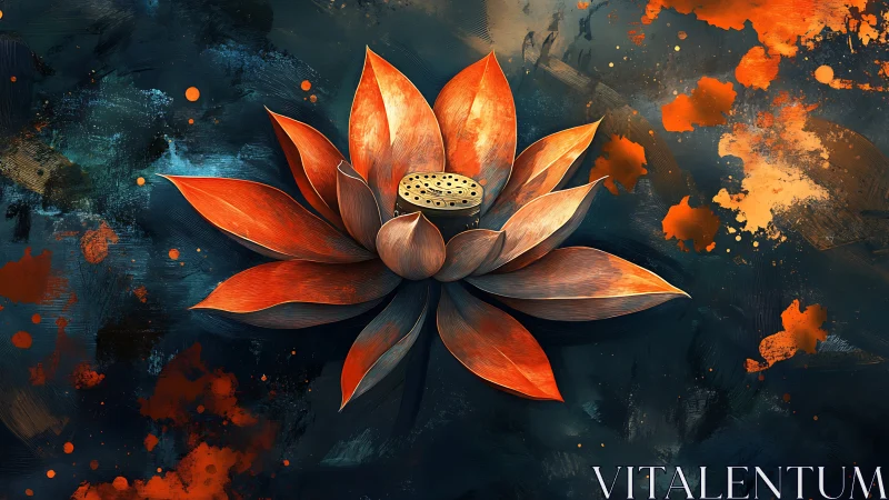 Radiant lotus blossom unfolds over dark abstract canvas.