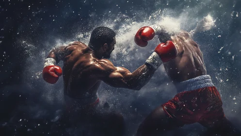 Professional Boxer Mid-Punch Combat with Dynamic Powder Dispersion