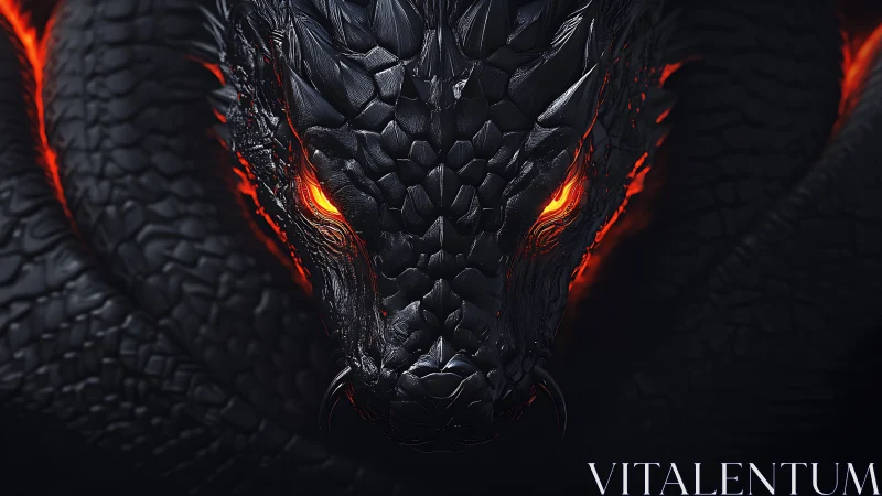 Black scaled dragon head renders with glowing orange eyes