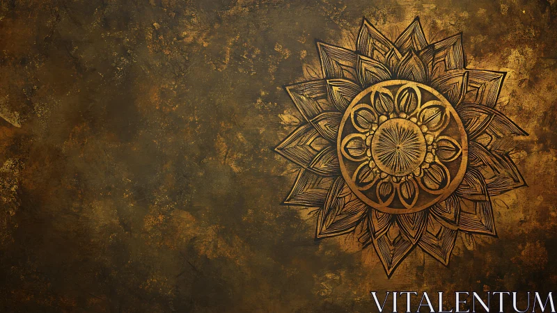 Golden mandala sun blooms over dark textured canvas