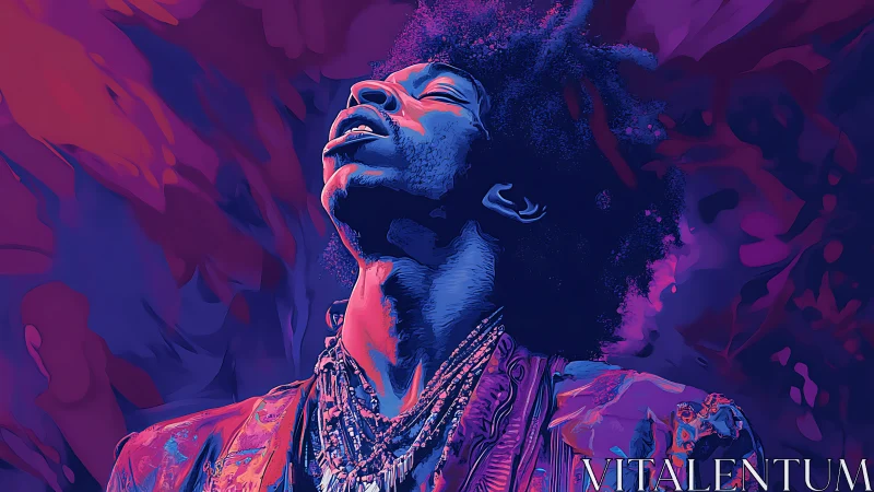 Digital portrait of musician in high-contrast duotone lighting