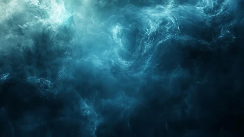 Abstract swirling blue mist with ethereal lighting effects.