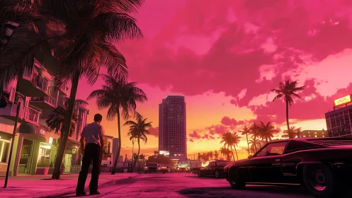 Neon dusk boulevard dream under hot magenta skies.