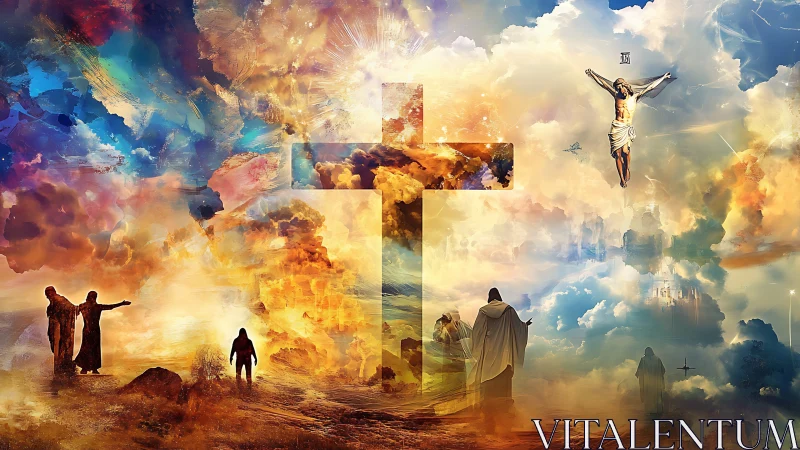 Digital painting of crucifixion symbolism in celestial vistas.