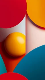 Geometric composition with bold red, yellow and teal circles.