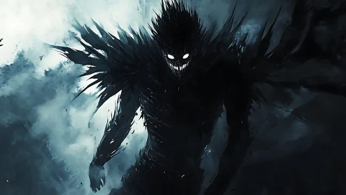 Shadowborn wraith emerging from swirling arctic mist.