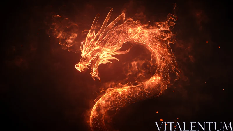 Fiery serpentine dragon rendered in glowing orange light.