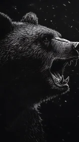 Powerful roaring bear glowing in dramatic night light.