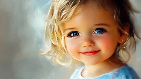 Golden-Haired Child Portrait with Luminous Blue Eyes.