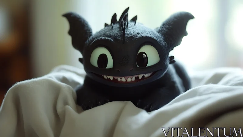 Baby dragon&rsquo;s cozy grin on a soft blanket morning.