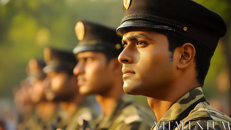 Sunlit resolve on the faces of young uniformed cadets.