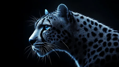 Blue-Eyed Leopard Profile Against Black Background