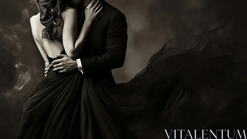 Intimate Embrace. Black and white romantic couple portrait.