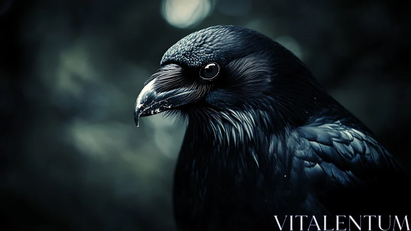 Close-up portrait of a raven in moody, dramatic lighting.