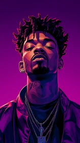 Neon-lit rap monarch rising from ultraviolet swagger night.