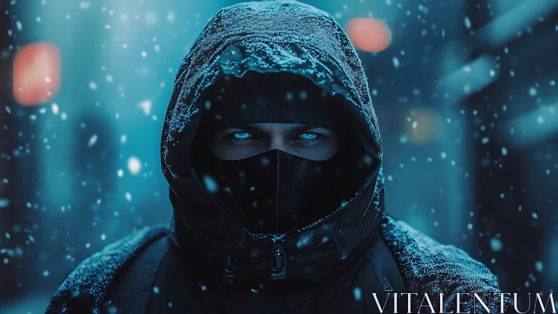 Eyes of winter stare through neon snow and whispered frost