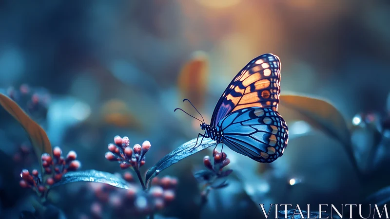 Twilight-winged butterfly pausing on moonlit garden blooms.