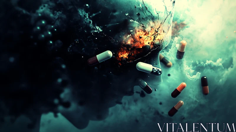 Exploding translucent head silhouette illustrates pharmacological neural overload