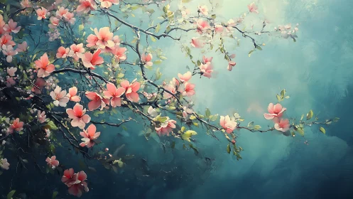 Blushing Branches Dance Against Turquoise Serenity
