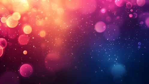 Vibrant abstract bokeh lights with glowing particles background.
