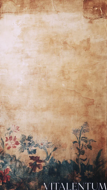 Vintage floral parchment background suggests faded garden