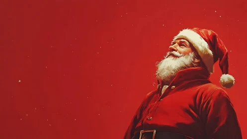 Stargazing Santa draped in cranberry midnight sky glow.