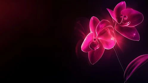 Neon magenta orchid blooms rendered as luminous vector light