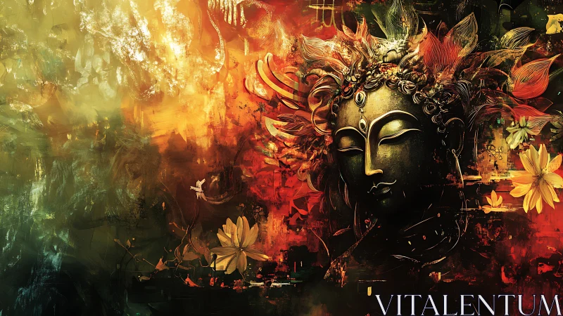 Floral firestorm goddess drifting through molten dusk.