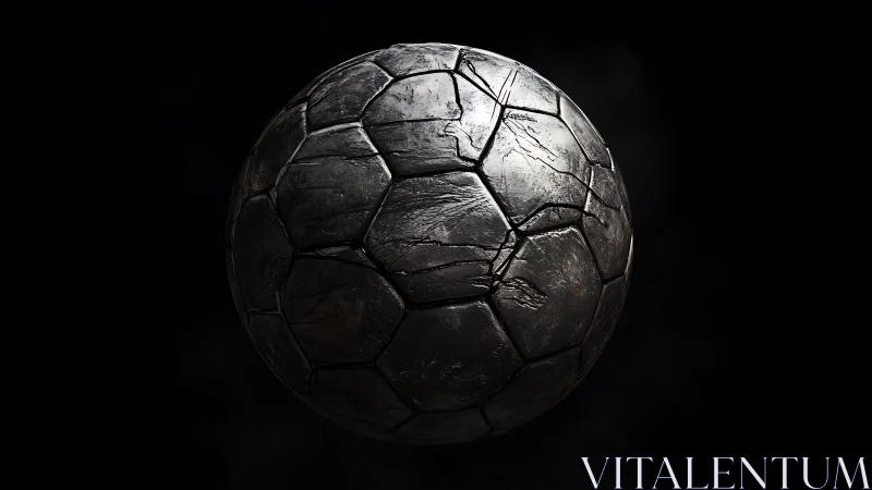 Shattered obsidian football drifting in a darkened void.