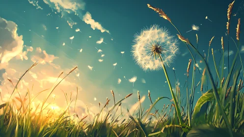 Sunlit dandelion daydream scatters wishes on warm winds.
