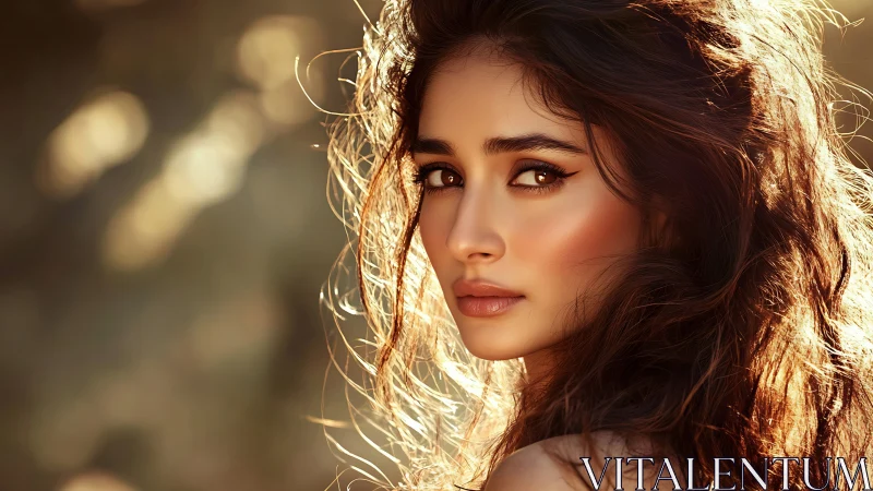 Portrait of woman in warm backlight with soft focus background.