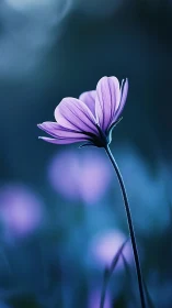 Purple petaled flower with extended stem in focused shallow depth