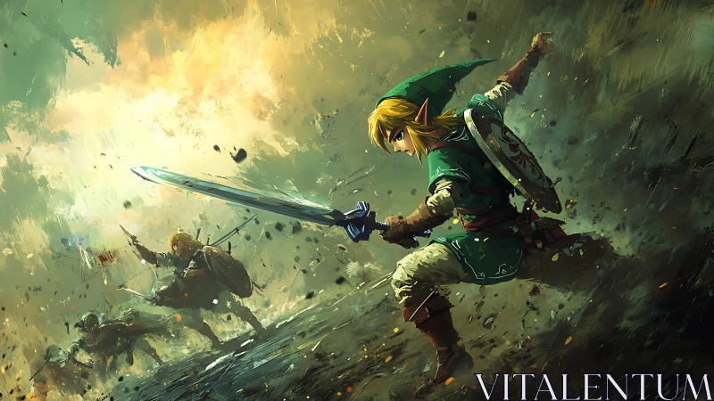 Stormlit elf warrior cleaves through a fractured battlefield.