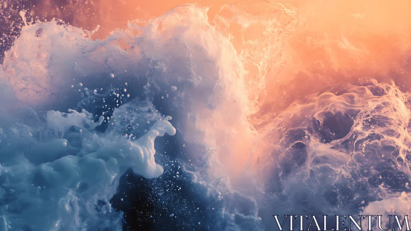 Ocean wave splash in warm evening sunlight glow.