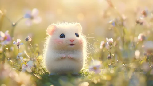 Small light-furred rodent rendered in soft outdoor scene.