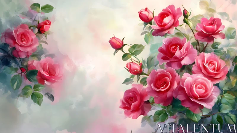 Soft Pink Roses in Gentle Watercolor Light.