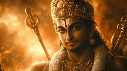 Divine warrior portrait with ornate crown and radiant gold aura