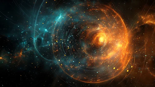 Spiral energy vortex within abstract deep space field.