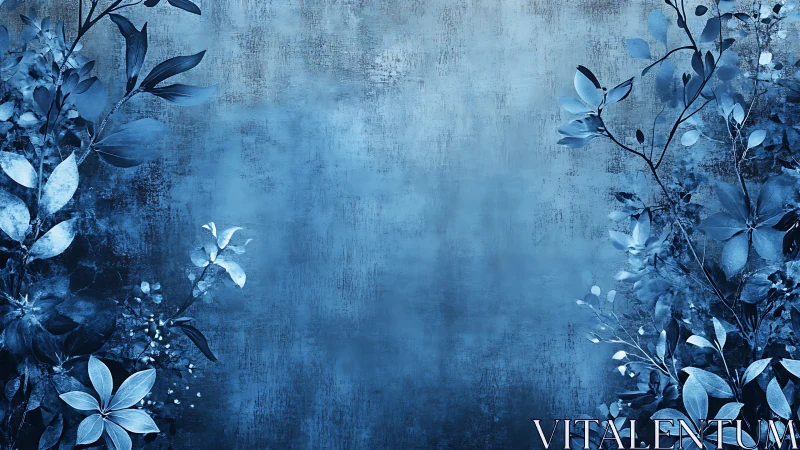 Blue Floral Abstract Background with Botanical Elements
