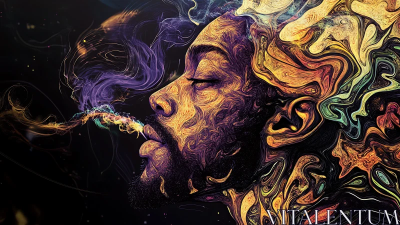 Side profile portrait merges with swirling neon smoke