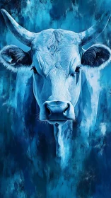 Iceborn bovine gaze in swirling electric sapphire storm.
