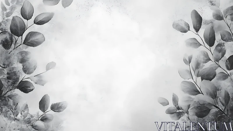 Monochrome leaf border background with empty center space.