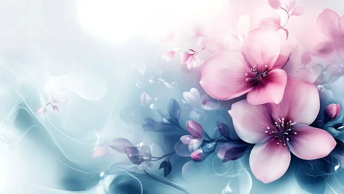 Soft-focus botanical composition with translucent petals blending into ethereal gradient background