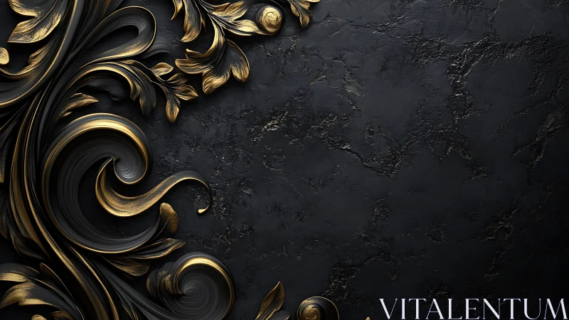 Baroque gold swirls quietly conquer a midnight stone void