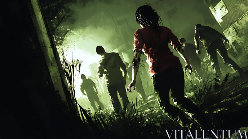 Night walk into the green-lit apocalypse alleyway.