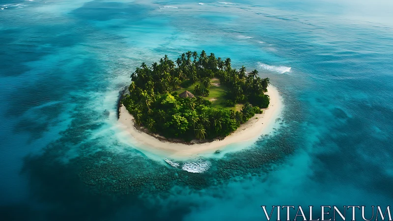 Tropical Atoll Island Surrounded by Turquoise Waters.