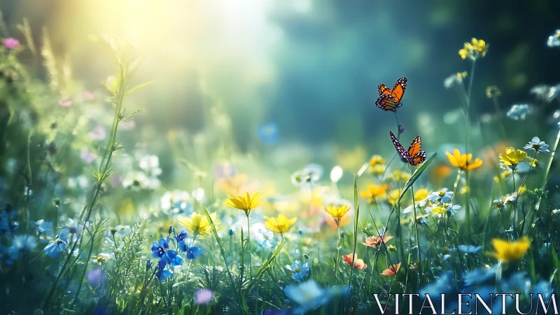 Monarch Butterflies in Wildflower Meadow.
