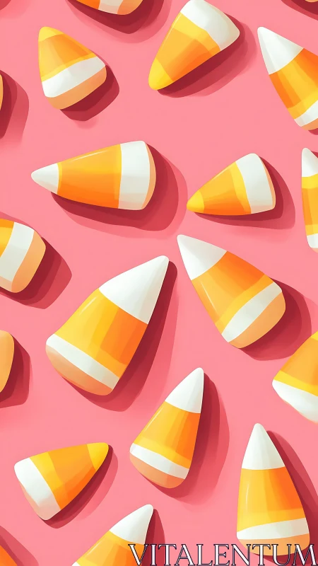 Cheerful candy corn treats scattered on vibrant pink background