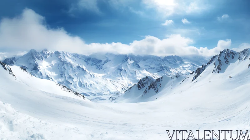 Sunlit snowy peaks inviting quiet winter daydreams.