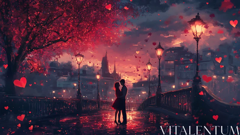 Crimson Moment: Love Glows Where City Hearts Meet.